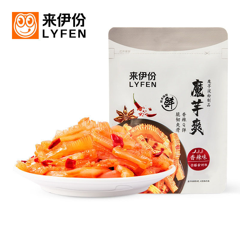 来伊份香辣魔芋条500g辣条芋丝解馋Q弹脆韧爽滑休闲零食小包散装