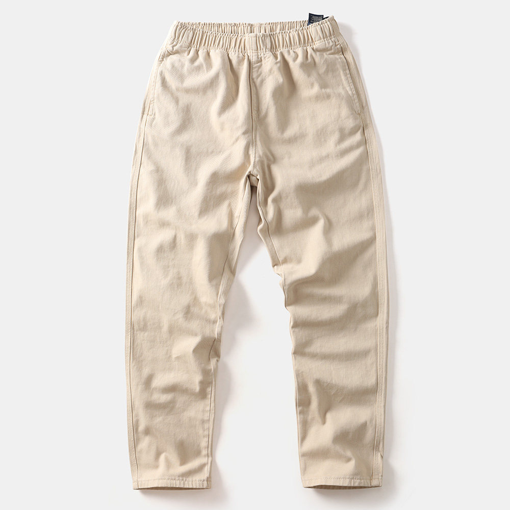 秋装新款弹力直筒休闲裤男宽松松紧抽绳卡其裤百搭基础款工装裤潮