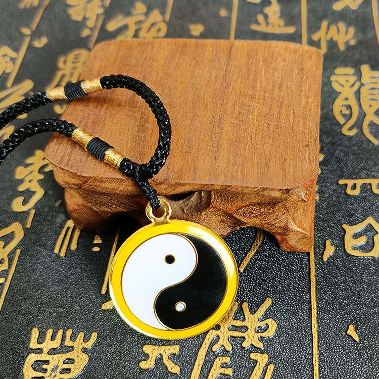 潘氏三厘米三元中黄中绿中红中白中黑太极项链吊坠挂件单面