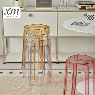 凳子家用加厚塑料高圆凳可叠摞餐桌备用堆放亚克力透明胶凳板凳