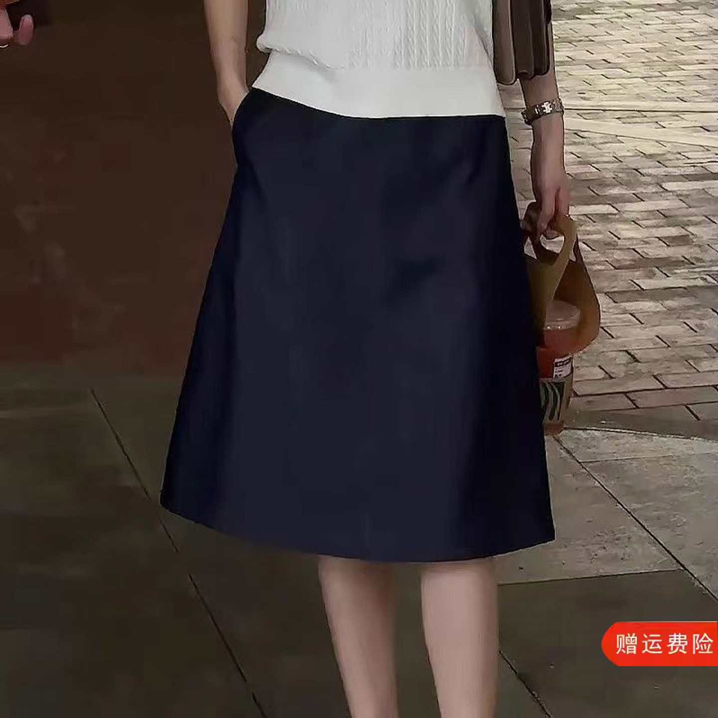西装A字裙蓬蓬裙夏季新款高腰包臀中裙休闲职业通勤口袋半身裙