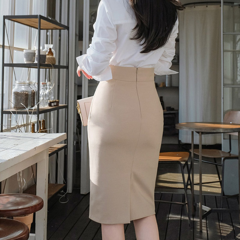 高级感职业卡其色西装裙半身裙小个子修身高腰包臀裙女OL通勤半裙