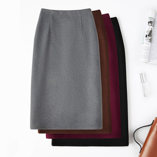 2024秋冬新款毛呢半身裙中长款高腰包臀显瘦一步裙羊毛加厚直筒裙