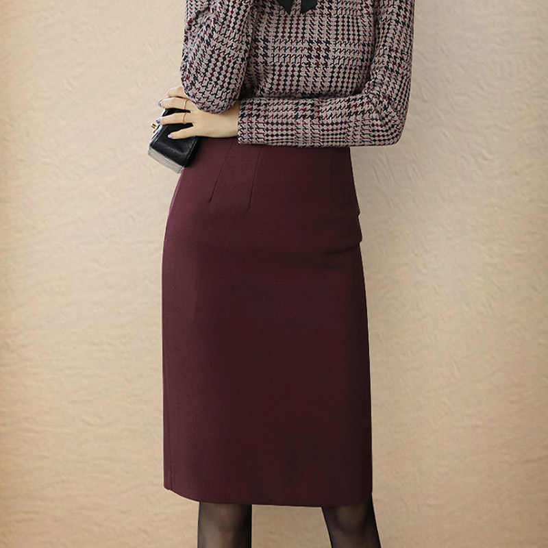 职业包臀一步气质羊毛呢半身裙