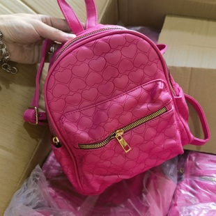 好货闭眼入 特价~可爱少女立体爱心压纹多口袋双肩包小背包玫红