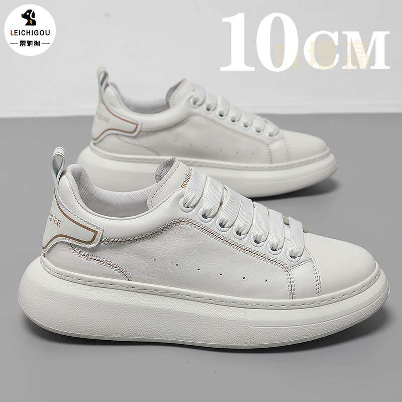 男士高端真皮休闲小白鞋春季新款内增高男鞋10cm厚底防滑运动板鞋