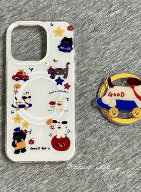 磁吸支架适用华为荣耀100女90华为magic6pro/80GT手机壳70se/X20/30韩风玩耍滑板小狗猫咪40i+畅玩50plus软女