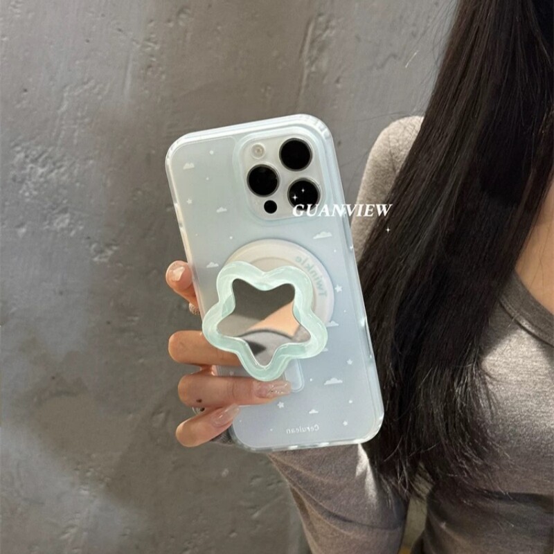 冰雾内置磁吸支架适用K70红米K80小米15/14手机壳50红米K60pro至尊版Note13透绿星星镜子12PRO+女11T硬40清新