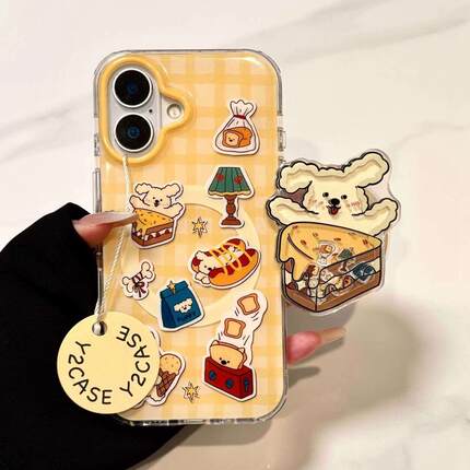 磁吸支架适用oppoA3/reno10/4se手机壳findx7/5pro黄格纹芝士面包狗狗A56/32/a57女K11x/97/93s软套8国际版