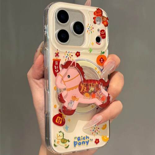 磁吸支架适用oppoA3/reno10/4se手机壳findx7/5pro新年喜庆好运发财小马A56/32/a57女K11x/97/93s软套8国际版