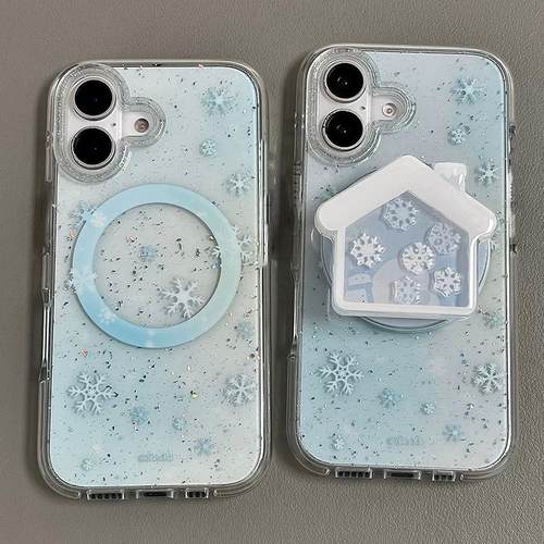 磁吸支架适用小米15/13U冬日蓝色雪花雪屋K80+手机壳红米Turbo3国际版k70/60/note12t/civi4pro软套poco女50e