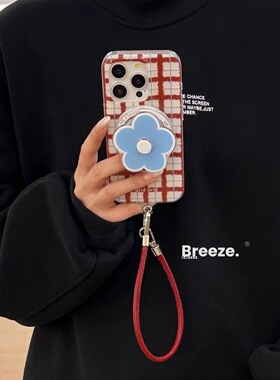 复古蓝棕格纹花朵适用华为nova12/U/9磁吸支架8SE新品MATE50/40e手机壳Pura70ultra软套防摔60畅享13女手挂绳