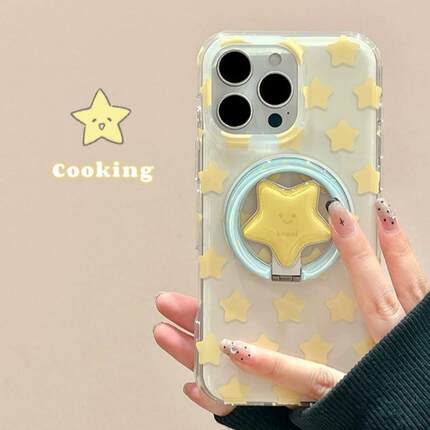 磁吸支架适用oppoA3/reno10/4se手机壳findx7/5pro简约风满屏黄色星星折叠A56/32/a57女K11x/97/93s软套8国际