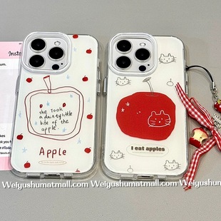 5pro韩风个性 红苹果猫咪A56 reno10 93s软套8全包边 K11x 4se手机壳findx7 a57女款 挂饰手链适用oppoA3