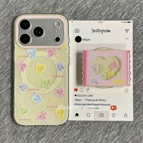 磁吸支架适用opporealmeGT5pro/neo9/6se手机壳V50/11/GT3女款8可爱韩风彩色糖果小熊Q2/5i真我x7pro新23软z4