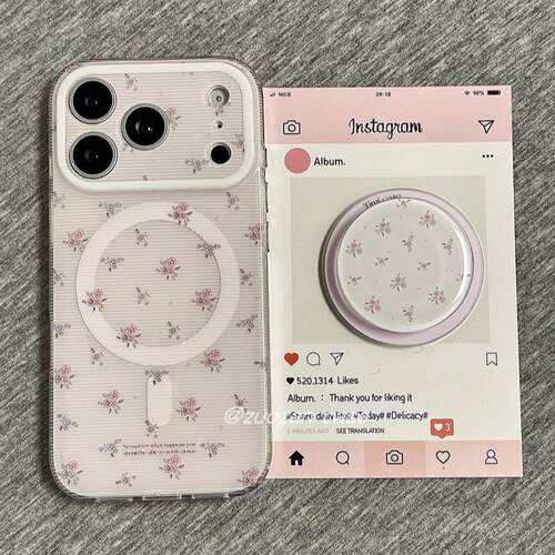 磁吸支架适用opporealmeGT5pro/neo9/6se手机壳V50/11/GT3女款8韩风粉底清新粉色碎花Q2/5i真我x7pro新23软z4