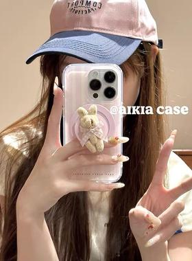 磁吸支架适用oppoA3/reno10/4se手机壳findx7/5pro可爱丝带兔子粉条纹A56/32/a57女K11x/97/93s软套8国际版