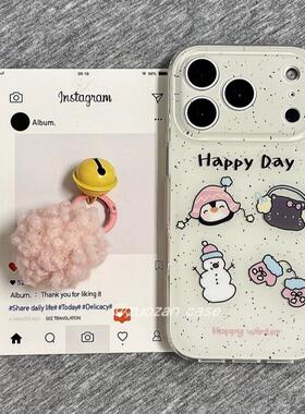 可爱卡通适用opporealmeGT5pro/neo9/6se手机壳V50/11/GT3女款8韩风白底泼墨企鹅雪人Q2/5i真我x7pro新23软z4