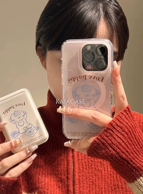 粉底线条蓝小熊插卡适用vivoiQOO12/11s/97手机壳neo10/8pro磁吸卡包7Se/Z8/Z6女U3/5e透明5x全包边Z1软套13s