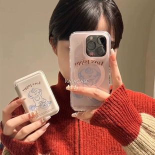 11s Z6女U3 97手机壳neo10 5e透明5x全包边Z1软套13s 8pro磁吸卡包7Se 粉底线条蓝小熊插卡适用vivoiQOO12