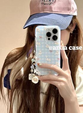 磁吸支架适用小米15/13U奶蓝格子纹蝴蝶结K80+手机壳红米Turbo3国际版k70/60/note12t/civi4pro软套poco女50e