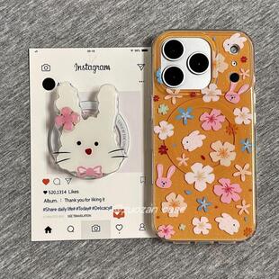 8pro磁吸支架7Se 97手机壳neo10 Z6女U3 Z1软套13 日韩黄底满屏花朵兔子适用vivoiQOO12 5e全包Z5x新品 11s