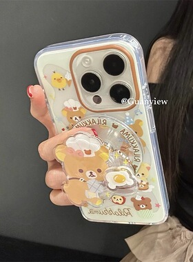 磁吸支架适用vivoX100/30/60/x70/y78手机壳X90可爱烹饪煎鸡蛋小熊y76s女款S18e/X200/15PRO卡通Y33/mini软套