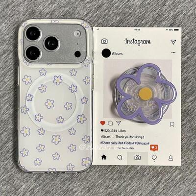 适用meizu18pro魅族21note无界版9韩系温柔黄芯紫色花朵6plus/T谷歌20磁吸支架17全包X传音tecno女INFINIXHOT