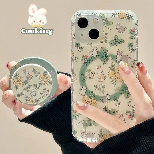 磁吸支架适用小米15/13U田园风花朵小兔K80手机壳红米Turbo3硅胶k70/60/note12t/civi4pro软套40+女款50e清新