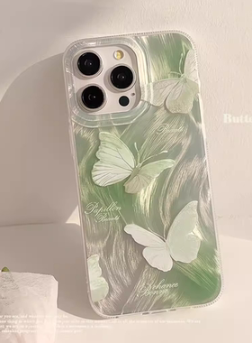 ins夏日小清新薄荷绿适用小米14/13U软10S手机壳红米Turbo3羽纱蝴蝶挂链k70/K60/note12t/civi4pro女k40S/K50