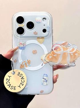 磁吸支架适用oppoA3/reno10/4se手机壳findx7/5pro奶蓝色蝴蝶结牛角包A56/32/a57女K11x/97/93s软套8国际版