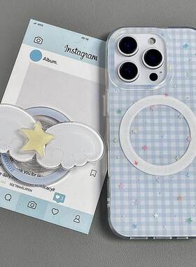 磁吸支架适用小米15/13U日韩格子星星翅膀K80+手机壳红米Turbo3国际版k70/60/note12t/civi4pro软套poco女50e