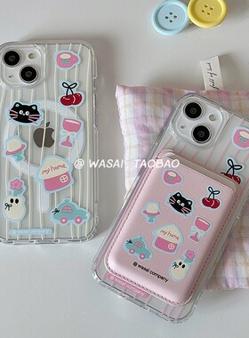 磁吸卡包适用oppoA3eno10/4se手机壳findx7/5pro小众春日条纹猫咪A56/32/a57女K11x/97/93s软套8全包边新品