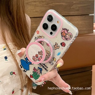 女款 磁吸支架适用小米15 50e civi4pro软套40 note12t 13U插画泼墨日系原田治K80手机壳红米Turbo3可爱k70