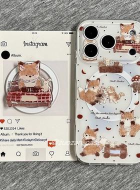 磁吸支架适用oppoA3/reno10/4se手机壳findx7/5pro趣味可爱小熊狐狸波点A56/32/a57女K11x/97/93s软套8国际版