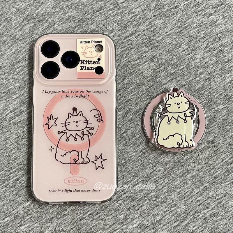 藕粉星星帽子猫咪卡包磁吸支架适用苹果16手机壳iPhone15少女款13/12防摔11PROMAX全包S/XR硅胶7/8软套14PLUS