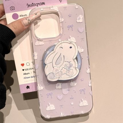 磁吸支架适用oppoA3/reno10/4se手机壳findx7/5pro温柔紫底碎花兔子A56/32/a57女款K11x/97/93s软套8全包硅胶