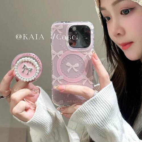磁吸支架适用oppoA3/reno10/4se手机壳findx7/5pro高级感珍珠蝴蝶结奢华A56/32/a57女K11x/97/93s软套8国际版