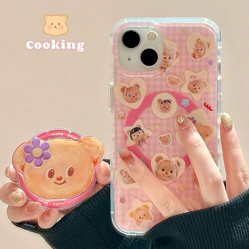 磁吸支架适用oppoA3/reno10/4se手机壳findx7/5pro韩系卡通紫色花朵小熊A56/32/a57女款K11x/97/93s软套8全包