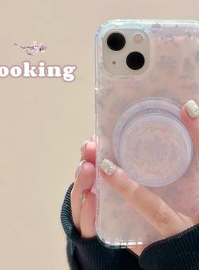 磁吸支架适用opporealmeGT5pro/neo9/6se手机壳V50/11/GT3女款8韩系紫色满屏碎花文艺Q2/5i真我x7pro新23软z4