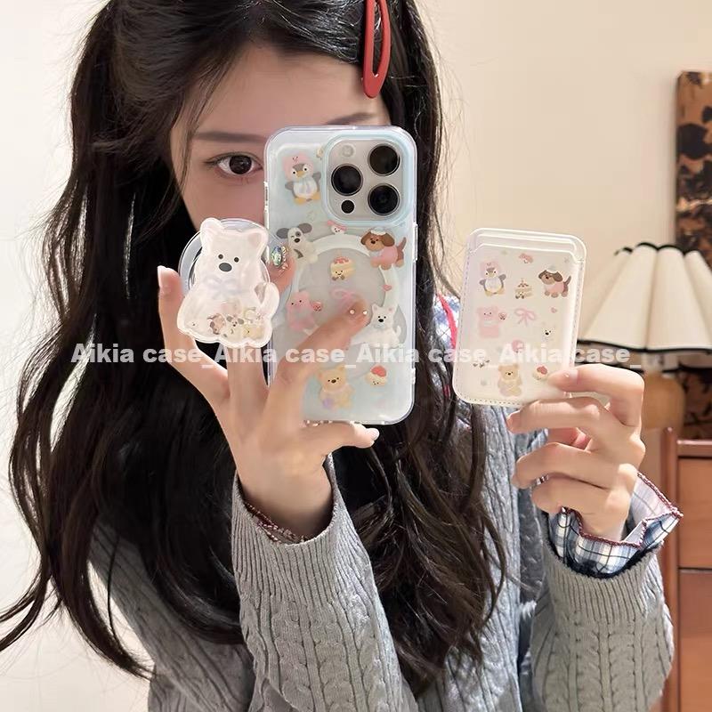 磁吸支架适用oppoA3/reno10/4se手机壳findx7/5pro卡通蓝色西高地卡包透A56/32/a57女K11x/97/93s软套8国际版