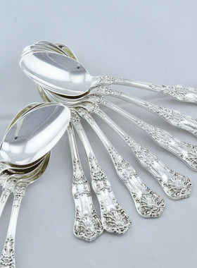 百年美国银器DOMINICK 纯银正餐勺/浅汤勺一把 1898年New King款