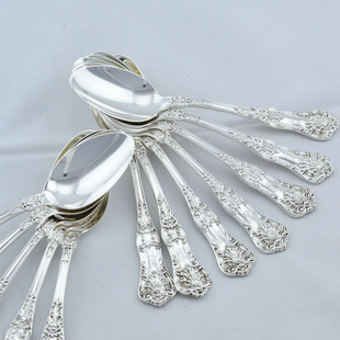 百年美国银器DOMINICK 纯银正餐勺/浅汤勺一把 1898年New King款