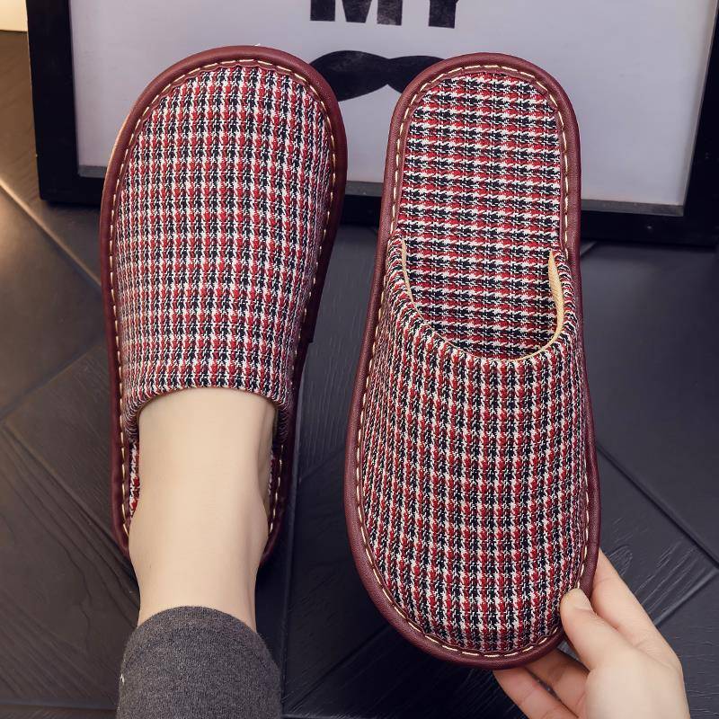 春秋季家居布艺拖鞋女房间家用拖鞋室内防滑居家软底包头男1119h