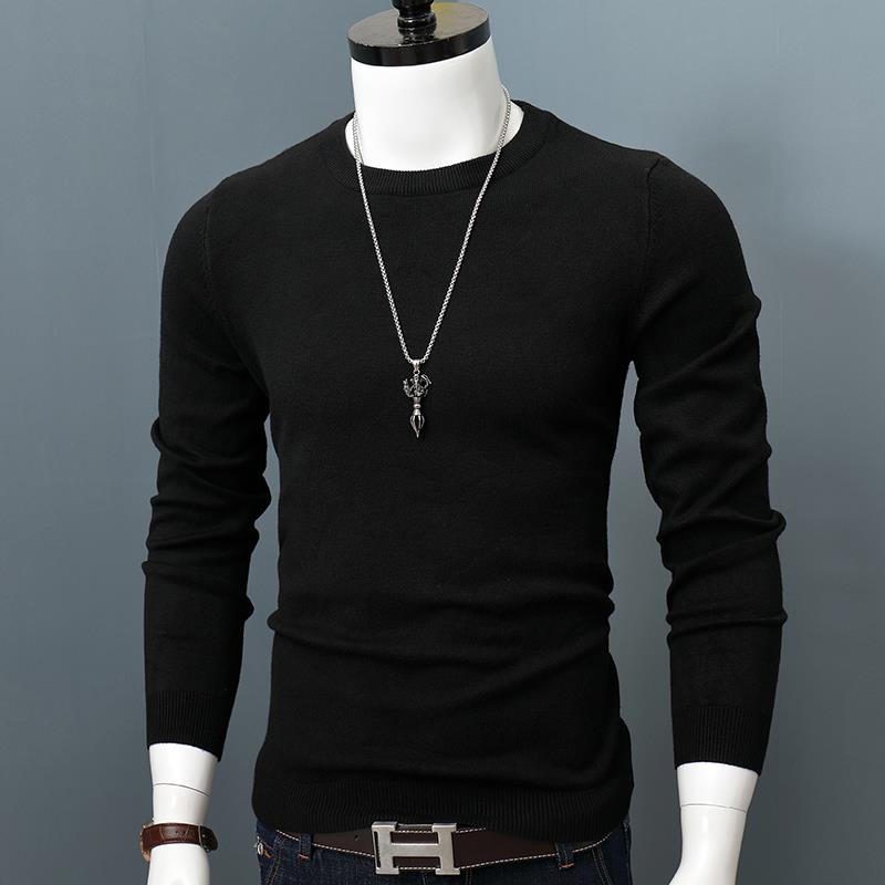 秋冬季新款衫男士圆领长袖修身色套头针织衫厚打底毛衣男士1204n