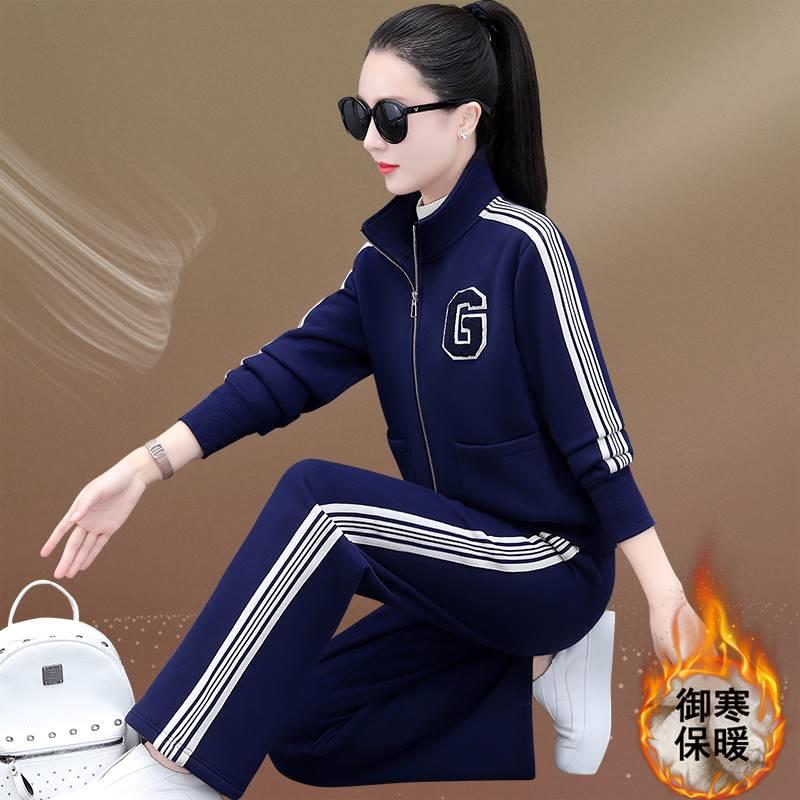 秋季休闲运动套装女加厚加绒秋冬2023新款韩版宽松连帽洋气0828b