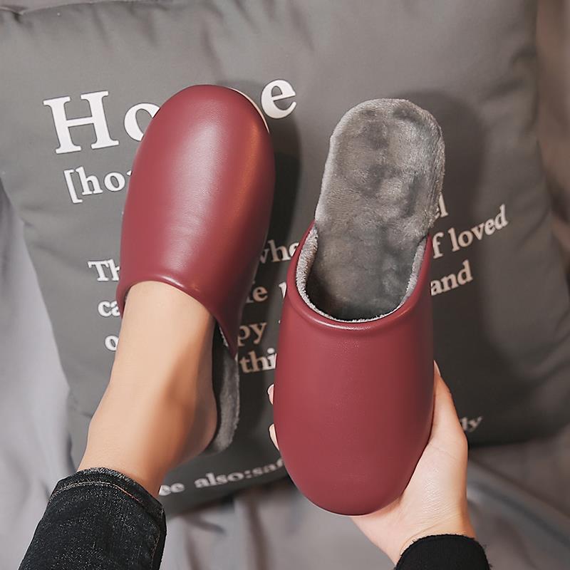 拖鞋家用情侣室内防滑静音厚底居家家居保暖皮女冬季男1119h