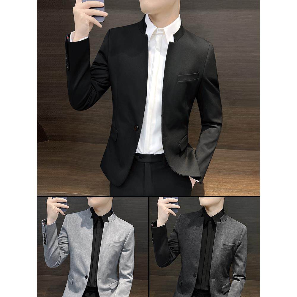 秋冬季新款立领男士小西装2025感新中式男装休闲中山装西服1212n