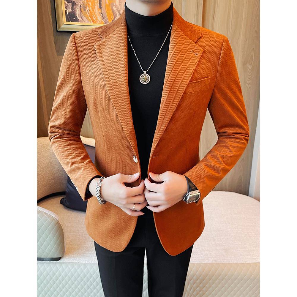 灯芯绒西装外套男春秋款2025新款痞帅高级感单件上衣男士修1111h