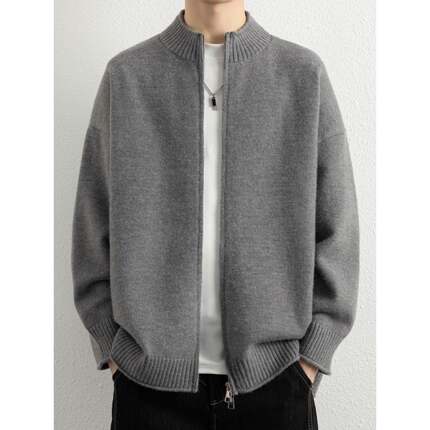 开衫毛衣外套男士秋冬季内搭宽松休闲上衣舒适纯色外穿立领1215u